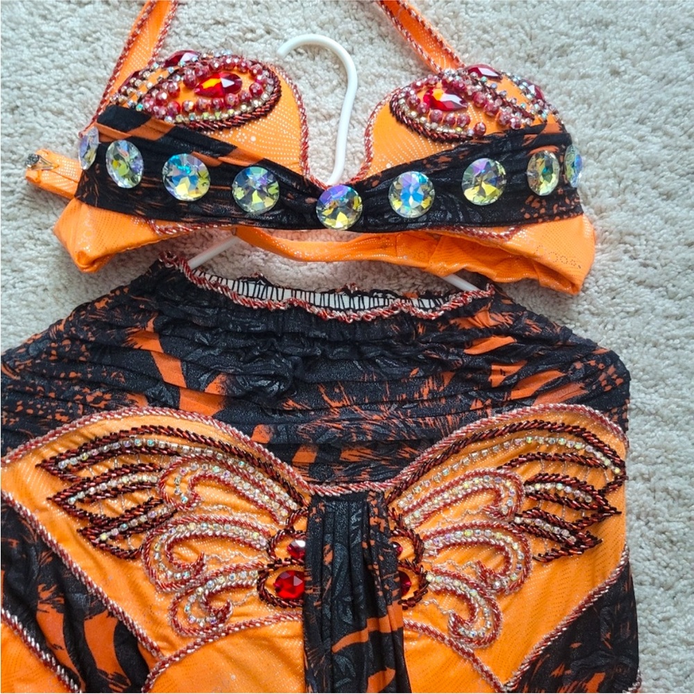 Vibrant Orange and Black Beaded Bellydance costume